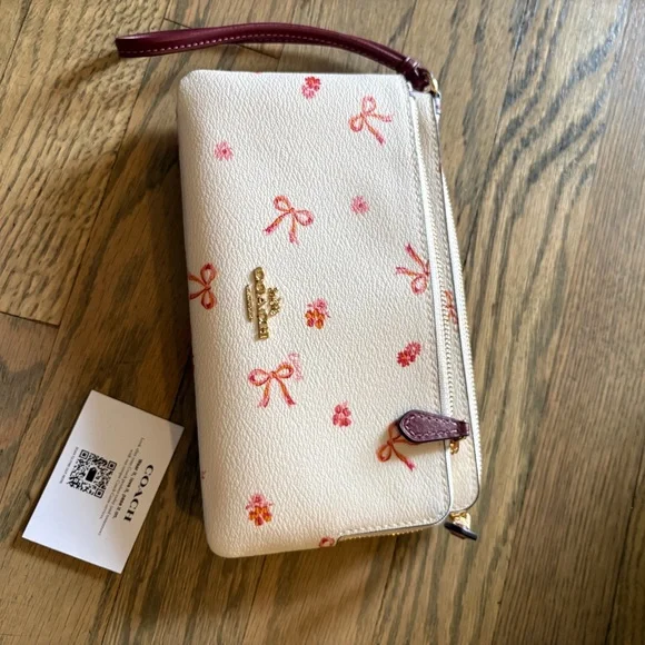 Coach Cream Wristlet with Pink Floral Accents - Picture 3 of 4